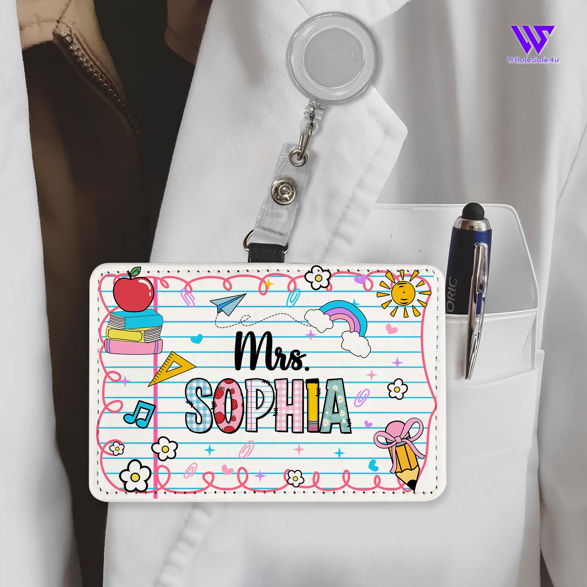 Personalized Teacher ID Badge Holder, Custom Teacher Leather Card Holder, Teacher Appreciation Gift, Teacher School Supplies Back to School