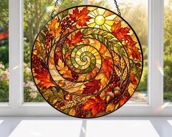 Autumn Stained Glass Suncatcher, Fall Leaves Window Hanging, Maple Leaf Sun Catcher, Thanksgiving Decor, Fall Window Ornament, Autumn Gift
