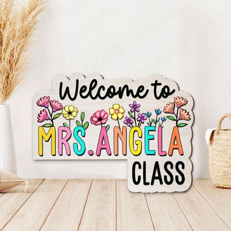 Custom 3D Floral Teacher Door Sign, Personalized Classroom 3D Doorframe ...