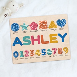 Personalized Name Puzzle With Numbers, Toddler Puzzle, Baby Girl and Boy Montessori Toys, Preschool Puzzle Toys for Kids, Baby Shower Gift