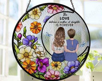 Personalized Birth Flower Stained Glass Suncatcher, Mother Daughter Gift