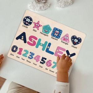 Personalized Name Puzzle With Shapes and Numbers, Preschool Puzzle Toys for Kids, Toddler Puzzle, Baby Girl and Boy Montessori Toys