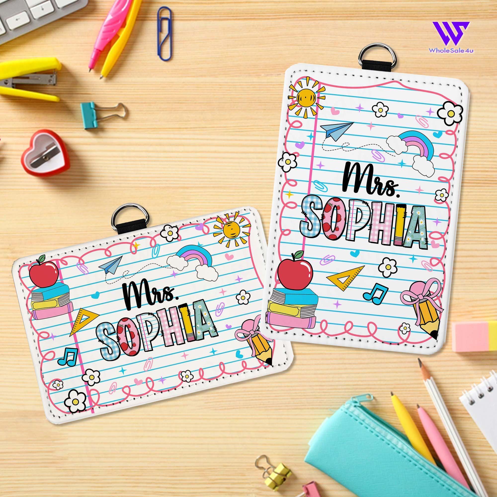 Personalized Teacher ID Badge Holder, Custom Teacher Leather Card Holder, Teacher Appreciation Gift, Teacher School Supplies Back to School
