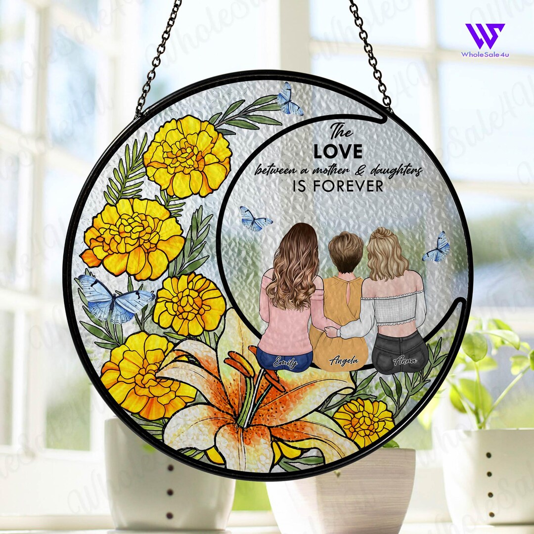 Personalized Birth Flowers Stained Glass Suncatcher, Mothers Day Gift ...