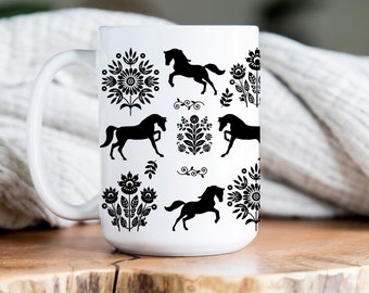 Horse lover mug,Horse Mug,Arabian horse mug,Horse Mom mug,Horse girl mug, Horse  gift,Equestrian Mug,Horse pattern,Scandinavian pattern mug
