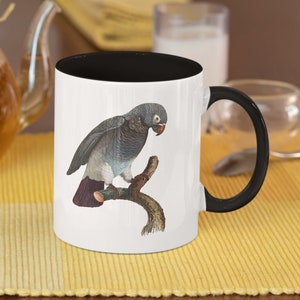 Art gris africain sur une tasse décorative, cadeau perroquet mignon, amoureux des oiseaux, tasse Timneh Grey perroquet, cadeau pour elle, pendaison de crémaillère, anniversaire, perroquet de compagnie