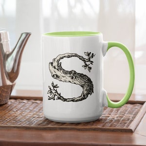 Taza inicial del alfabeto, taza de café con letras, regalo para ella, taza Cottagecore, amante de la naturaleza, taza con monograma, taza con letra, regalo para un amigo, color