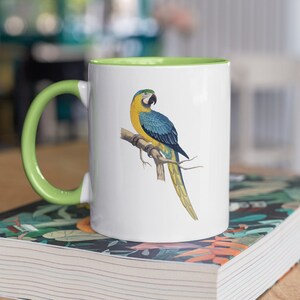 Blue and Gold Macaw on Accent Mug, Cute Parrot Gift, Bird Lover,Macaw Cup, Gift for Her, Housewarming, Birthday, Pet Parrot, parrot lover
