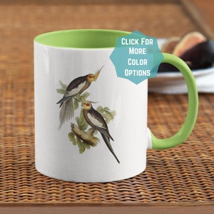 Cockatiels on two-toned mug, Cute Parrot Gift, Bird Lover, Parrot coffee Cup, bird nerd, cockatiel, bird mug, Pet Parrot, Vintage art
