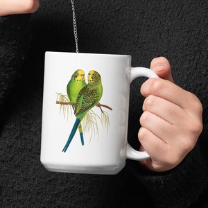 Parakeet Budgerigar on White Mug, Cute Parrot Gift, Bird Lover, Funny Parrot Cup, Gift for Her, Housewarming, Birthday, Pet Parrot, Vintage