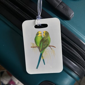 Parakeet Budgie Luggage Bag Tag, Bird travel tag, Birb, parrot love, Vacation accessory, backpack tag, bird suitcase tag, Budgerigar, Parrot