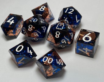 Sapphire Sovereign - 8 piece handmade TTRPG dice set