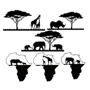 Afrika SVG, Afrika Tier Safari, Afrika Karte, Afrika Tier SVG, Afrika Clipart, Elefant SVG, Giraffe SVG, Nashorn SVG, Cricut Cut Files