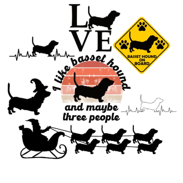 Basset Hound Svg, Basset Hound Silhouette, Basset Hound Christmas svg, Basset Hound Heartbeat, Love Basset Hound, Basset hound Tshirt Svg