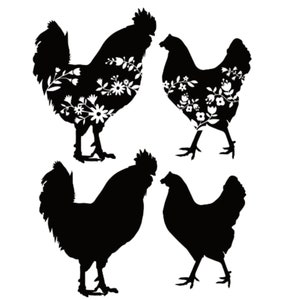 Chicken Svg, Chicken Silhouette, Floral Chicken Svg, Chicken Clipart, Chicken Cut Files, Farm Animal Svg, Hen Svg, Hand Drawn Chicken