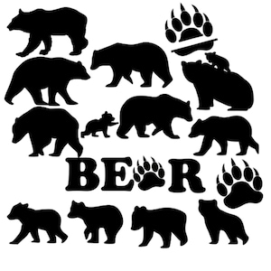 Bär Bundle Svg, Bär Familie Svg, Mama Bär Svg, Bär Pfote Svg, Bär Silhouette, Bär Clipart, Bär Würfel Svg, süße Bär Svg, Bär Png