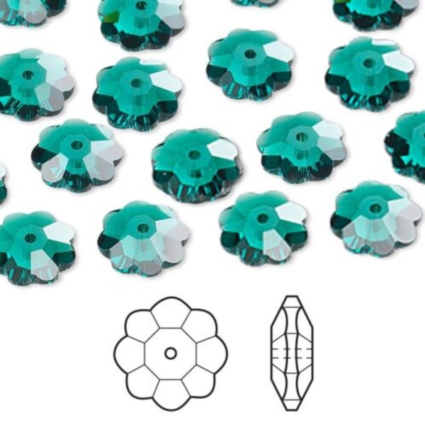 Swarovski 10mm Crystal Marguerite Lochrose Sew-On Stone Emerald Unfoiled #3700 Pack of 24