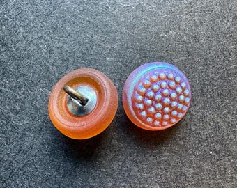 Botão de vidro checo em formato de baga, 12 mm, âmbar fosco, haste AB, pacote com 2 unidades.