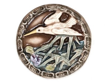Botão de pássaro Susan Clarke, reprodução de arte antiga em pedra, 36 mm