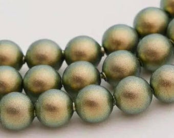 Pérolas de cristal Swarovski 8 mm Verde Iridescente 5810, Pacote Lacrado de Fábrica com 250 unidades, Desapego de Miçangas a Granel