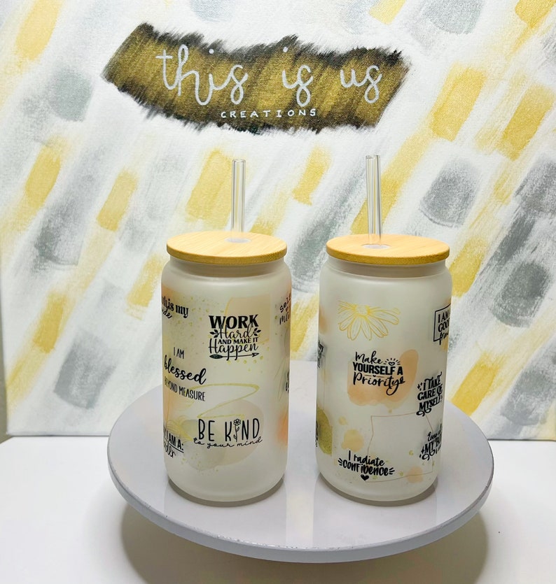 Frosted Glass Cup With Bamboo Lid Etsy