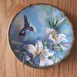 Vintage Collector Plate, &quot;Ruby-throated Humminbird and Lilies&quot; by Cindy Nelson