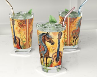 Horse Playing Guitar Pint Glass, 16oz