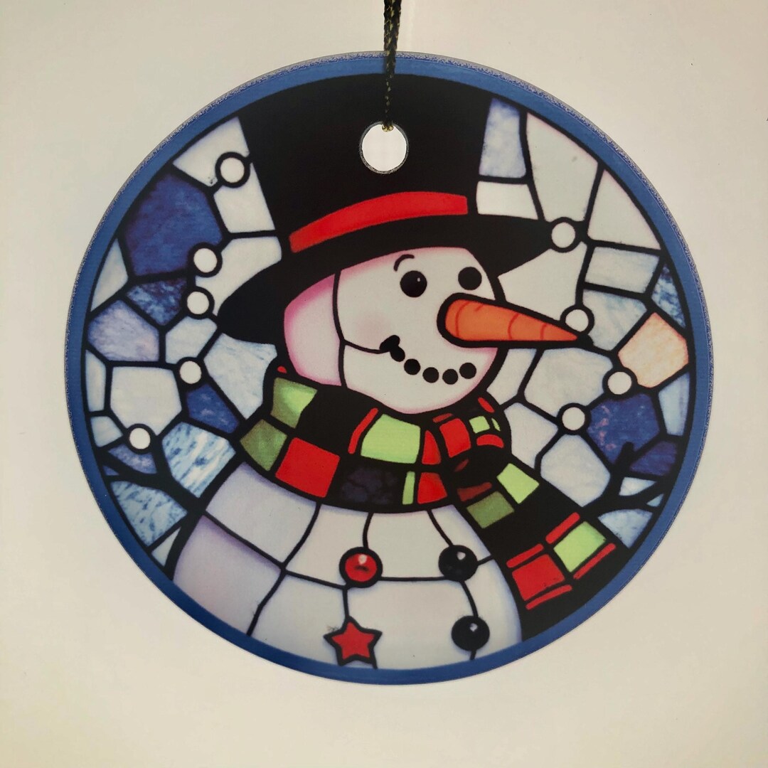 Snowman Stained Glass Look Ornament - Etsy
