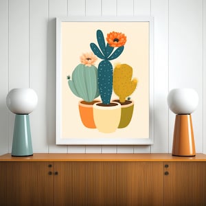 Boho botanische Wandkunst, Wüstenleben, Mid Century Modern Poster, Kaktus Druck, MCM Dekor, digitale Wandkunst, druckbare botanische Kunst