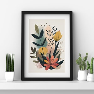 Boho botanische muurkunst, kleurrijke muurkunst, moderne poster uit het midden van de eeuw, botanische print, MCM decor, digitale muurkunst, afdrukbare botanische kunst
