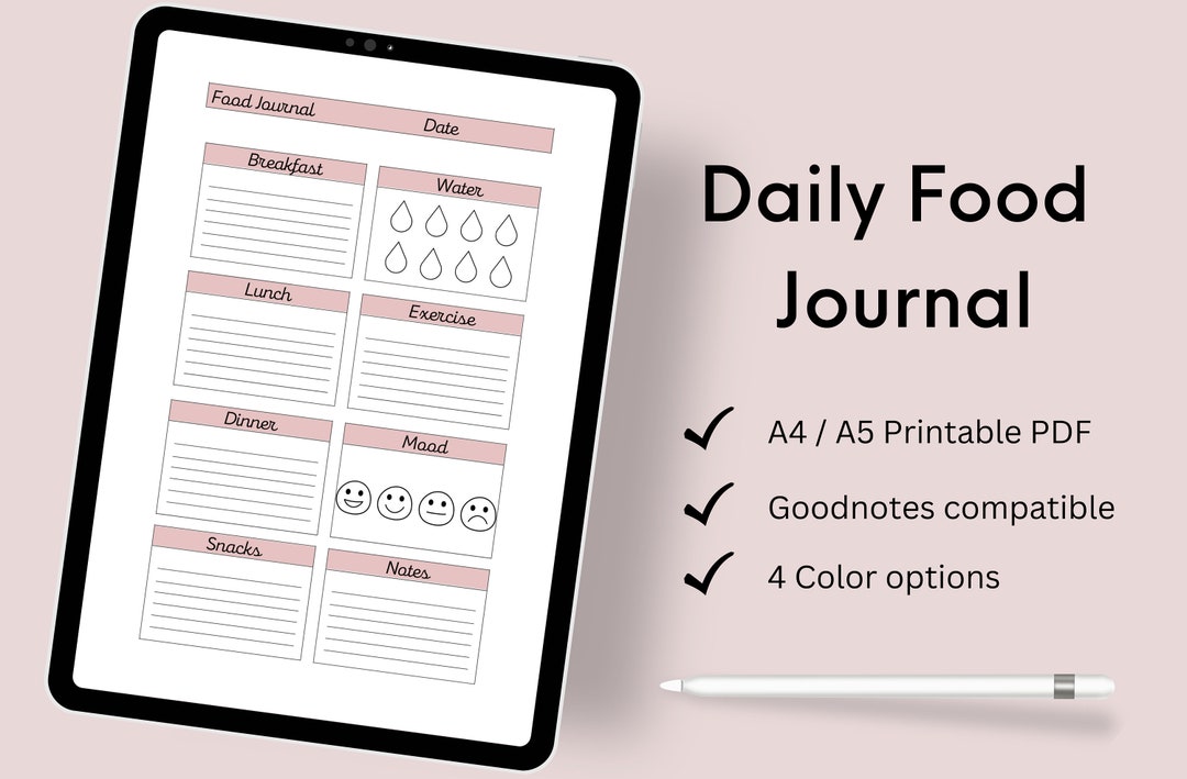 Printable Food Journal | A4 A5 Downloadable PDF | Healthy Eating Habits | Weight Loss and Diet ...