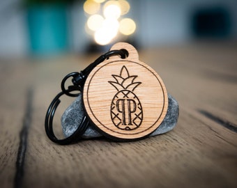 Oak Logo Keychain  •  Personalized Custom Wood Keyring for Business, Restaurant, Cafe or Realtor