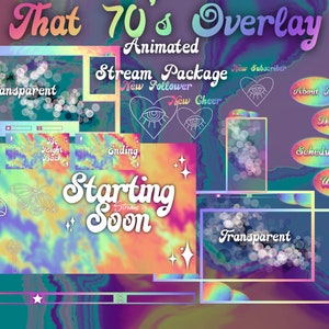 That 70's Animated stream Package /groovy/ rainbow / trippy / colorful / mushrooms / Aesthetic / Streamer / Streamer Graphics / overlays