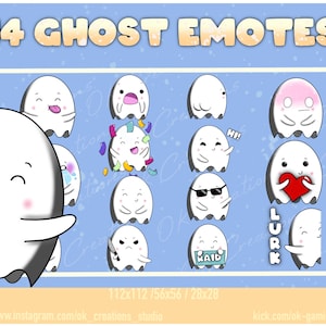 Ghost Emotes, Twitch Ghost Emotes, Ghost Emotes YouTube, Twitch Emotes Pack, Kawaii Emotes, Cute Emotes, Discord