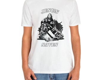 Jesús salva la camiseta para los amantes cristianos Camisa de hockey Jesús Tee Regalo para los fanáticos religiosos del hockey