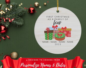 First Holiday as a Family of 4 Ornament Personalized Keepsake Gift New Family Ornament Family of Four Ornament (D)
