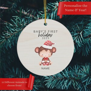 Baby&#39;s First Holiday Ornament Personalized New Baby Gift Custom Baby Ornament Baby Shower Gift (G - Monkey)