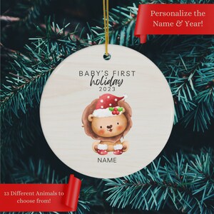 Baby&#39;s First Holiday Ornament Personalized New Baby Gift Custom Baby Ornament Baby Shower Gift (A - Lion)