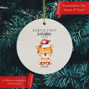 Baby&#39;s First Holiday Ornament Personalized New Baby Gift Custom Baby Ornament Baby Shower Gift (F - Tiger)