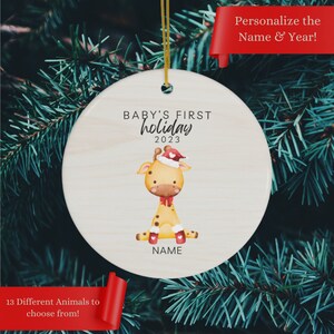 Baby&#39;s First Holiday Ornament Personalized New Baby Gift Custom Baby Ornament Baby Shower Gift (C - Giraffe)