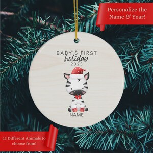 Baby&#39;s First Holiday Ornament Personalized New Baby Gift Custom Baby Ornament Baby Shower Gift (D - Zebra)