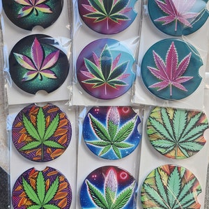Weed Marijuana Designs Ceramic or Neoprene Car Coasters