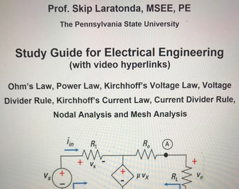 Study Guide/Lecture Notes on DC Circuit Analysis with video hyperlinks including, Kirchhoff's Law's, Mesh Analysis and Nodal Analysis.
