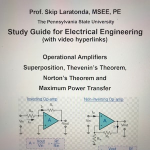 Study Guide/Lecture Notes on Operational Amplifiers, Superposition and Thevenin's Theorem actual college video lecture hyperlinks.