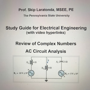 May include: A diagram of an AC circuit with two voltage sources, two inductors, and a capacitor. The circuit is labelled with the values of the components and the voltage sources. The text "E₁ = 10 V∠0°" and "E₂ = 5 V∠0°" are visible in the diagram.