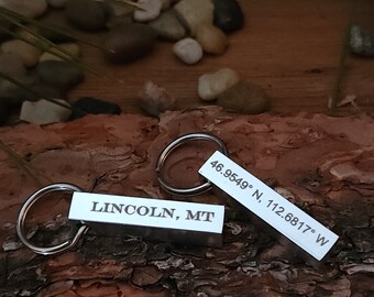 Personalized metal coordinate keychain keyring