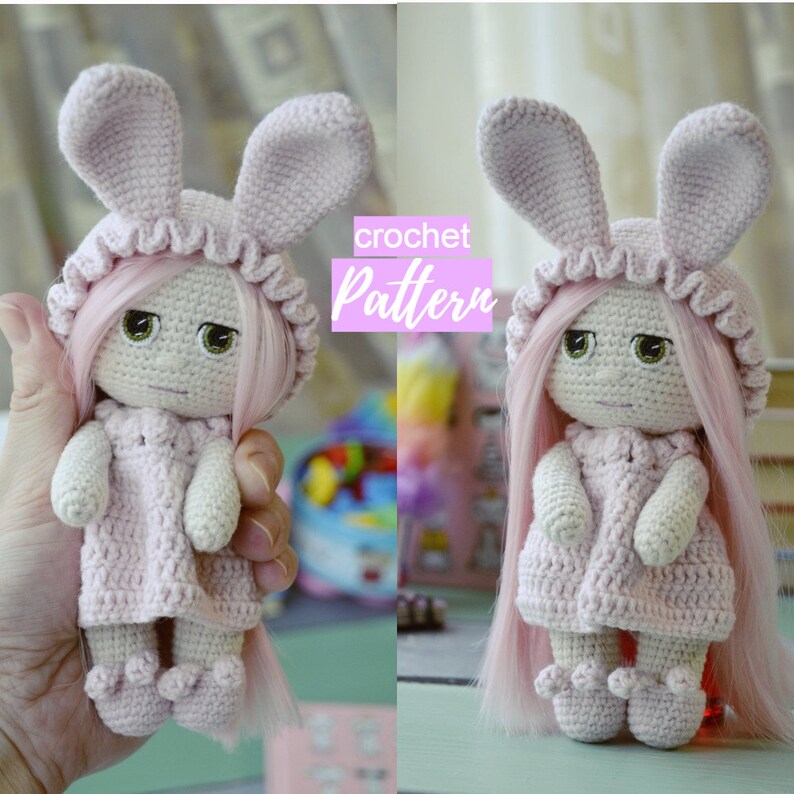 Crochet Bunny Doll Pattern Amigurumi Girl Doll With Bunny Etsy