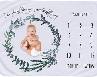 HunBun Scripture Inspired Baby Milestone Blanket, Gender Neutral, Super Soft Plush Fleece, Photography Backdrop, Boy, Girl, Gender Neutral