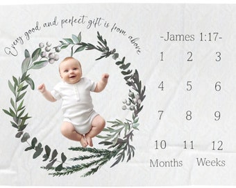 HunBun Biblical Baby Milestone Blanket, Gender Neutral, Super Soft Plush Fleece, Photography Backdrop, Boy, Girl, Gender Neutral