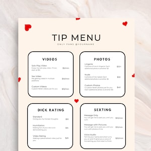 OnlyFans Tip Menu | Editable Template | Adult Content | Digital Download | Hearts Tip Menu | Fansly